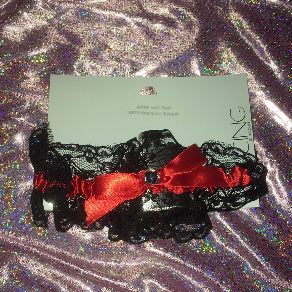 NWT Lace Garter With Mini Flask